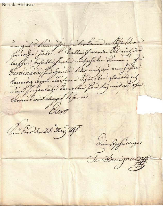 NRA-L-000050 image 4 showing the final handwritten Latin letter page dated 25 May 1795 with a signature and paper loss at the right edge.
