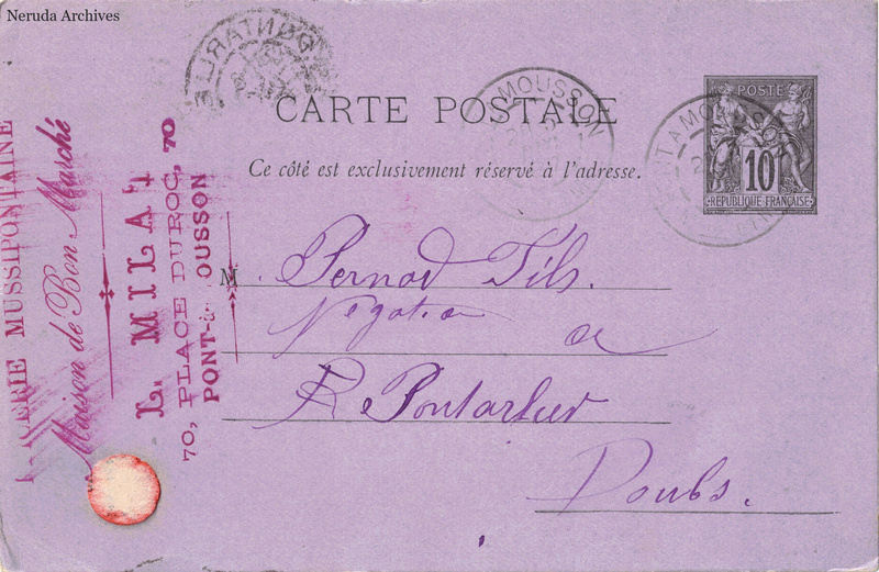 NRA-L-000310 image 1 showing the complete address side of the postcard, with the recipient address, postage, postmarks and contemporary business or filing marks.