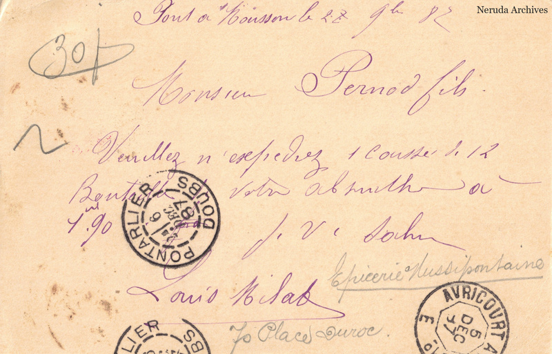 NRA-L-000310 image 2 showing the complete handwritten or printed postcard message, with contemporary annotations and the sender's signature or business mark.