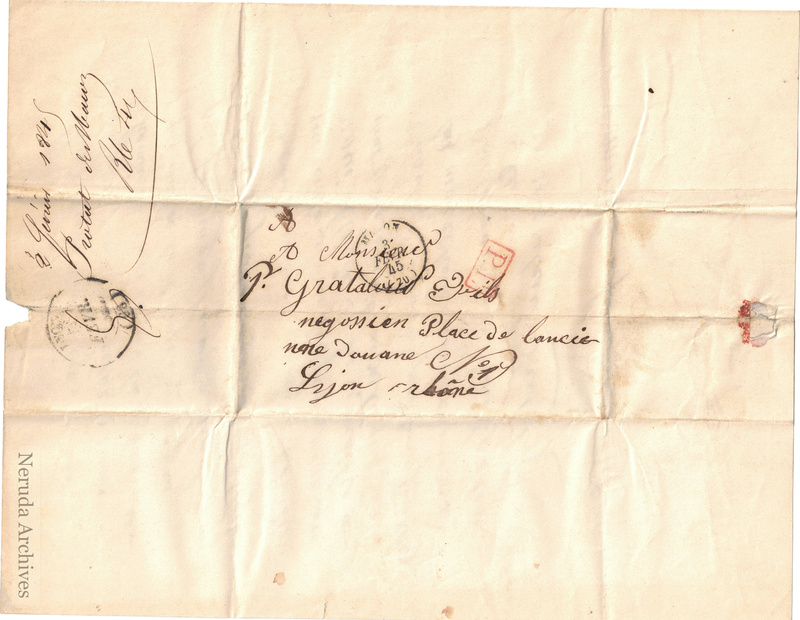 NRA-L-000022 image 1 showing the address panel, docketing and postal marks for Protaty's letter to P. Grataloup Fils in Lyon.