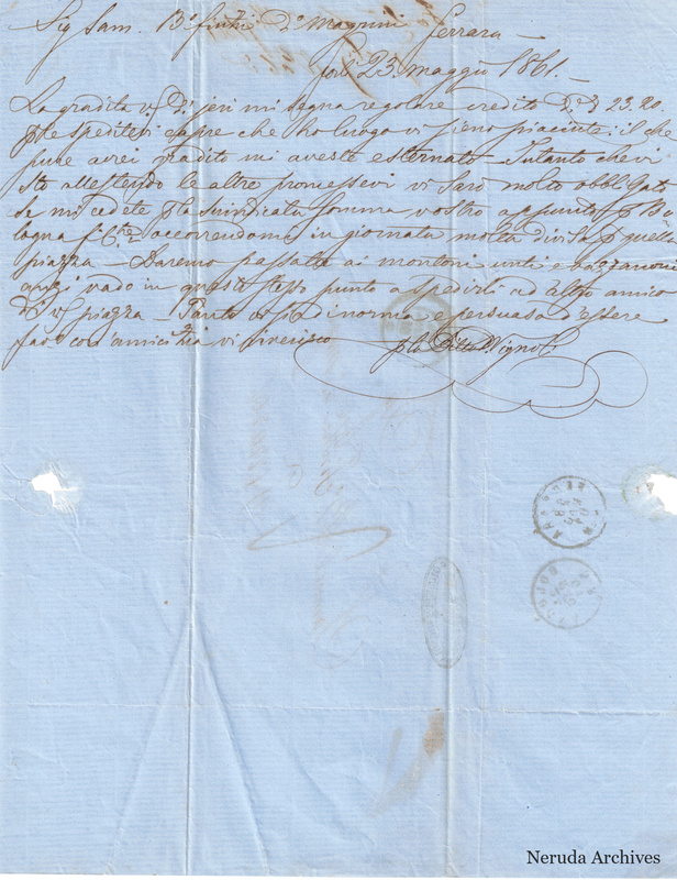 NRA-L-000697 image 2 showing the incoming commercial letter and firm signature in the Forli letter of 23 May1861.