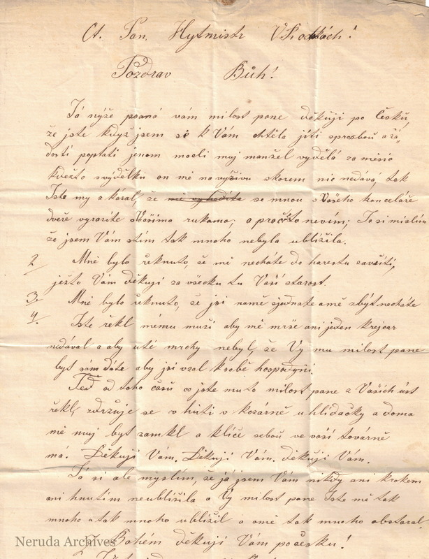NRA-L-000023 image 3 showing the written letter page of Marie Šoulová's 1874 letter from Budech.