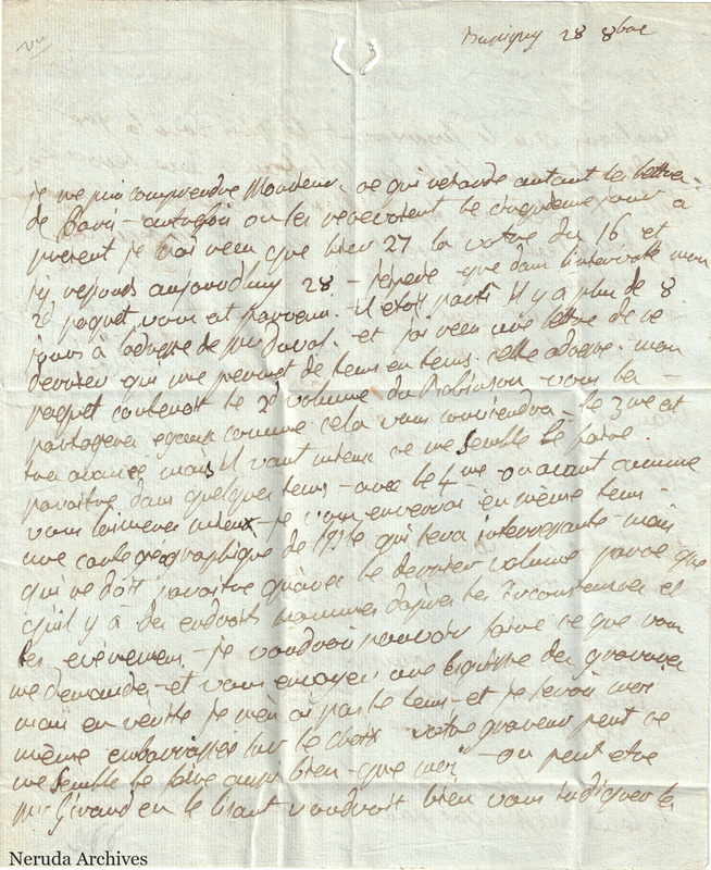 NRA-L-000589 image 2 showing the dated opening page discussing delayed correspondence from Paris and preparation of a second volume of Robinson.