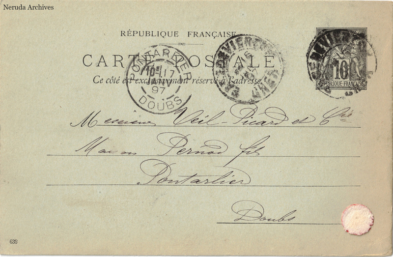 NRA-L-000200 image 1 showing the address side of a postcard sent by E. Berton to Veil-Picard & Cie, Maison Pernod Fils, with contemporary postal and business marks.