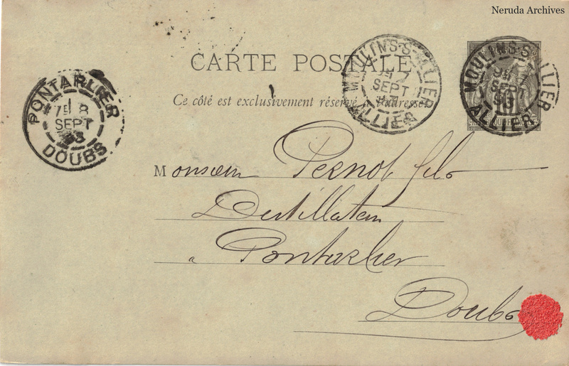 NRA-L-000191 image 1 showing the address side of a postcard sent by A. Mandré to Pernod Fils, with contemporary postal and business marks.
