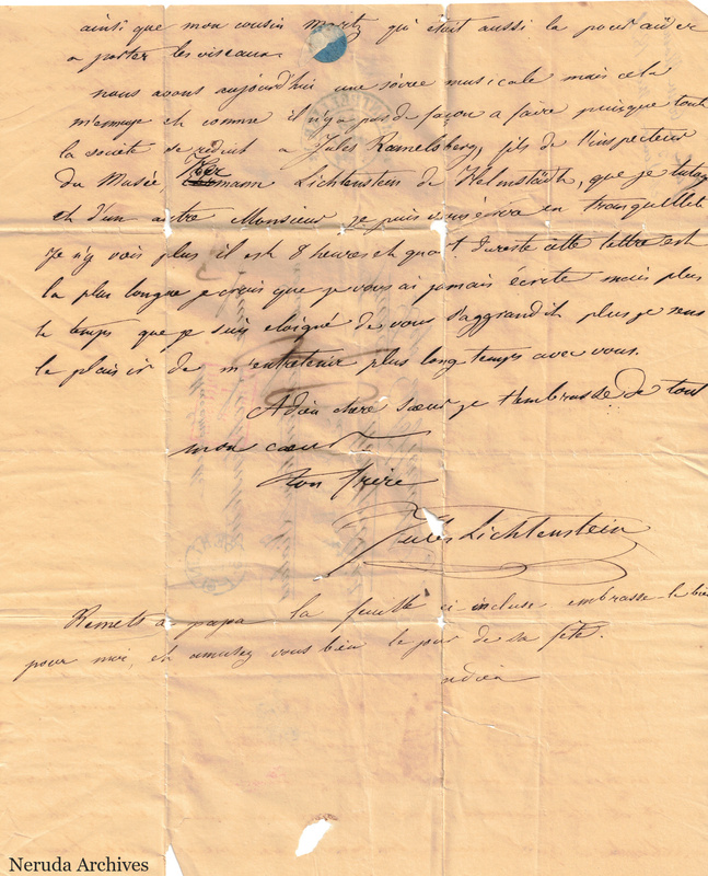 NRA-L-000060 image 4 showing the final French letter page with the closing, signature, an additional note, folds and paper loss.