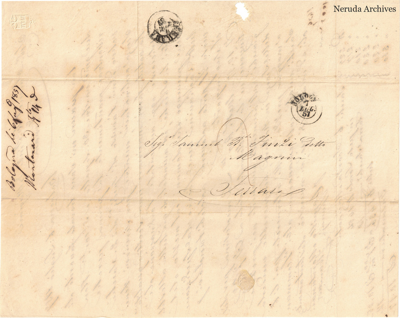 NRA-L-000750 image 1 showing the address to Samuel B.o Finzi detto Magrini in Ferrara, postal marks and the separate filing note.