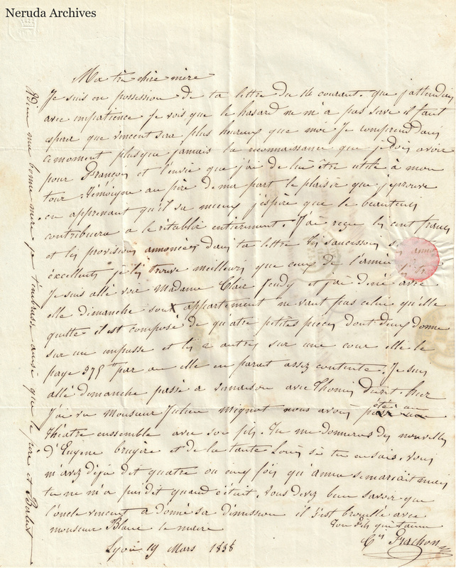 NRA-L-000558 image 2 showing a handwritten French letter continuation with closing, signature, later notes, folds and paper edges.