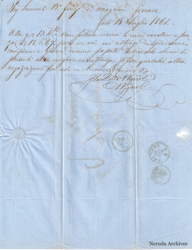 NRA-L-000699 image 2 showing the incoming commercial letter and firm signature in the Forli letter of 16 July1861.