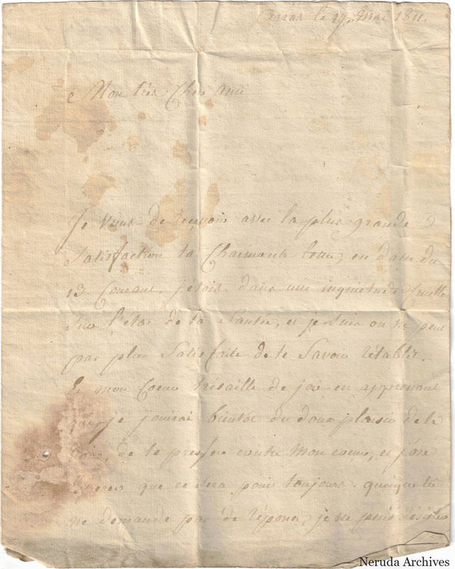 NRA-L-000041 image 2 showing page 1 of Veuve Grinois's letter from Arras, dated 17 May 1811.
