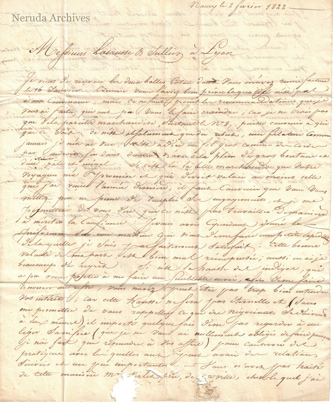 NRA-L-000031 image 2 showing page 1 of Digot le jeune's French business letter from Nancy, dated 2 February 1822.