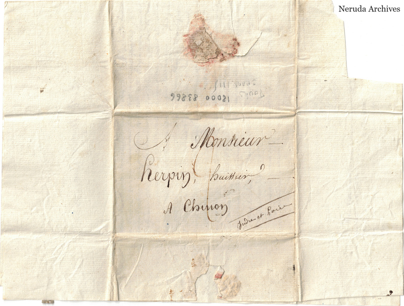 NRA-L-000671 image 1 showing a folded address side to a merchant in Chinon, with wax-seal remnants.