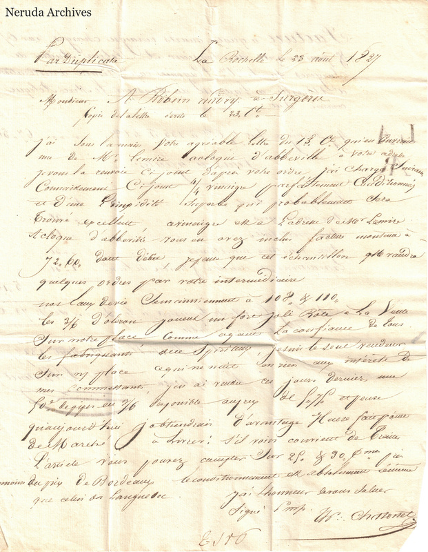 NRA-L-000409 image 4 showing an associated handwritten French letter addressed to Robin aine at Surgeres.