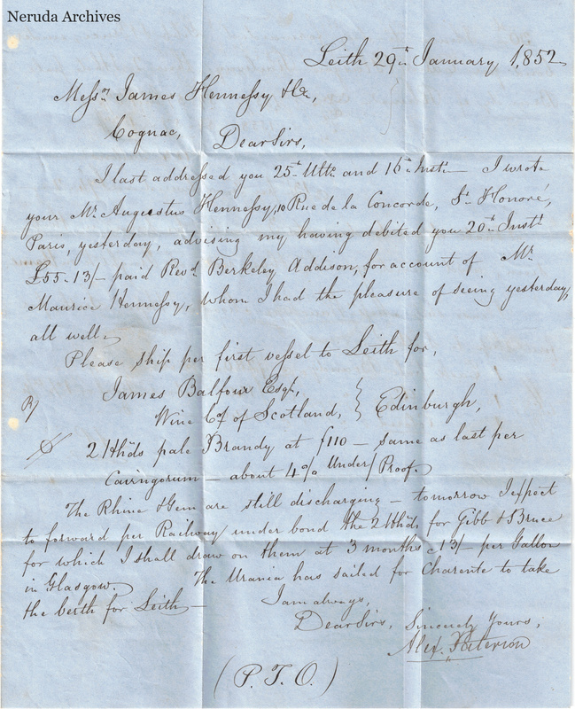 NRA-L-000401 image 2 showing the first page of a handwritten English commercial letter from Leith, with shipping information and a closing signature.