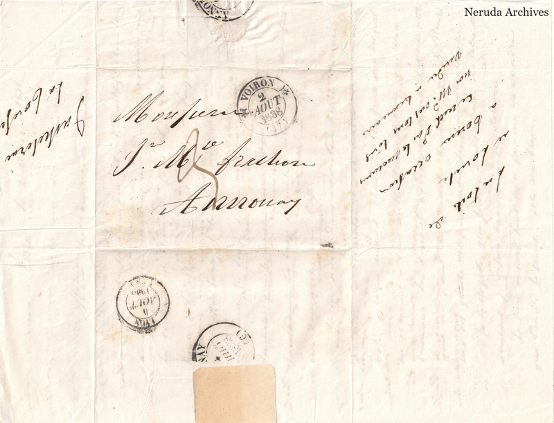 NRA-L-000480 image 1 showing a folded address panel to J. M. Frachon in Annonay with circular Voiron and Annonay postal marks, handwritten rates and filing notes.