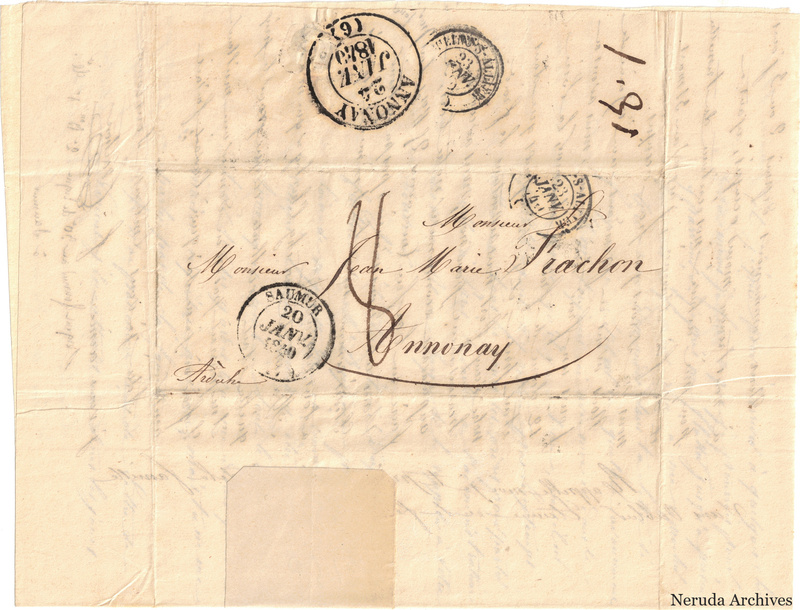 NRA-L-000612 image 1 showing a folded address panel to a Frachon correspondent at Annonay, with handwritten delivery address, postal marks, sealing evidence, folds and retained annotations.
