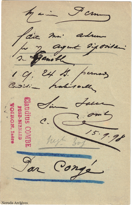 NRA-L-000241 image 2 showing the handwritten message from Claudius Combe to Pernod Fils, with contemporary annotations and the sender's signature or business mark.