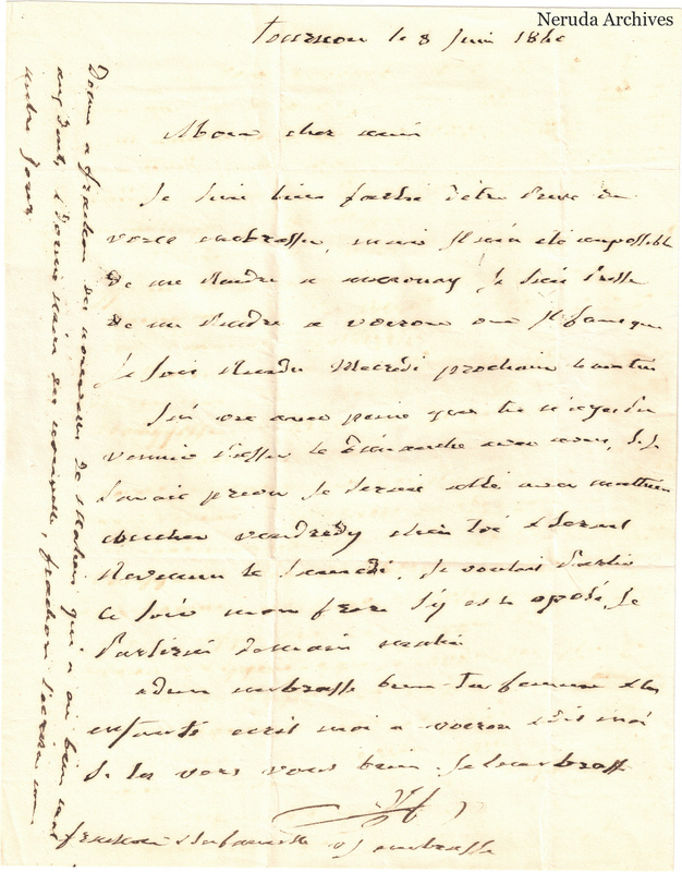 NRA-L-000594 image 2 showing a handwritten French letter continuation with closing, marginal or later annotations, visible folds and complete physical paper edges.