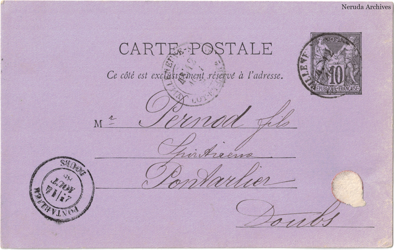 NRA-L-000255 image 1 showing the address side of a postcard sent by F. Sémézis to Pernod Fils, with contemporary postal and business marks.