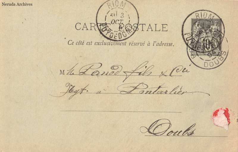 NRA-L-000366 image 1 showing the complete address side of the postcard, with the recipient address, postage, postmarks and contemporary business or filing marks.