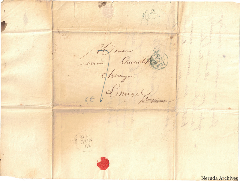 NRA-L-000045 image 1 showing the folded address panel with handwritten destination, postal marks and a red seal.