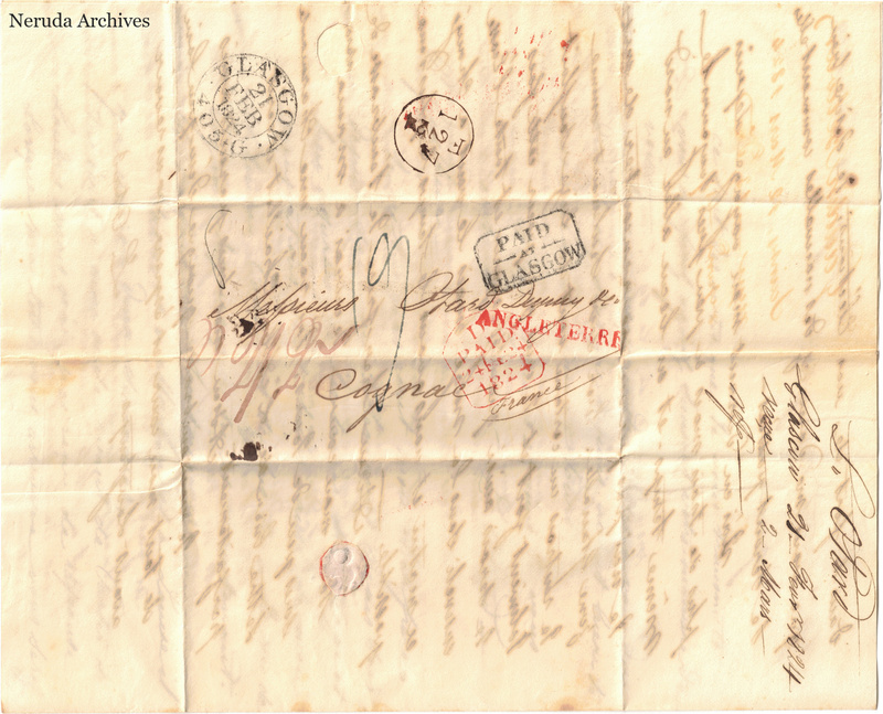 NRA-L-000442 image 1 showing the folded manuscript address panel on cream paper, with the written delivery address, postal markings and closure evidence.