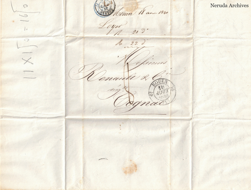 NRA-L-000428 image 1 showing the folded manuscript address panel on cream paper, with the written delivery address, postal markings and closure evidence.