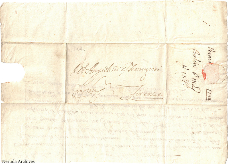NRA-L-000054 image 1 showing a folded address panel to Florence with docketing, a red seal and paper loss.