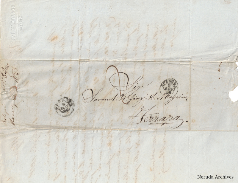 NRA-L-000719 image 1 showing the folded address panel to Samuel Finzi called Magrini in Ferrara, Bologna postal evidence.