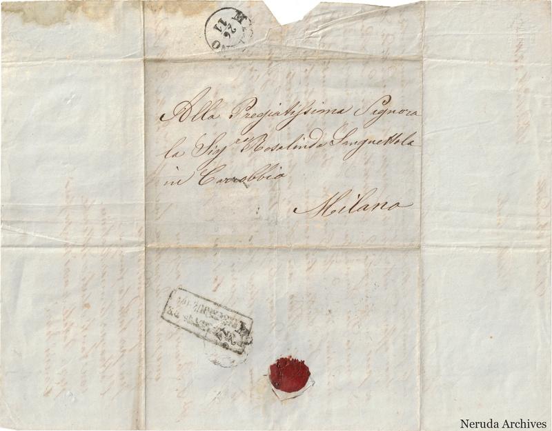 NRA-L-000646 image 1 showing handwritten delivery details, postal evidence, folds, sealing traces and surviving paper edges.