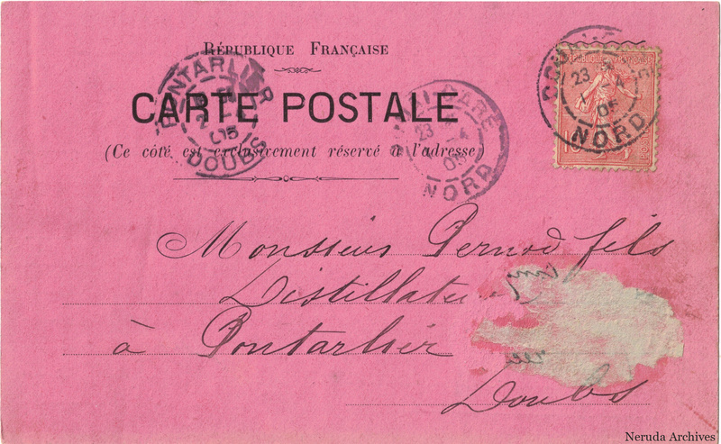 NRA-L-000284 image 1 showing the address side of a postcard sent by P. Dewez & H. Carlier to Pernod Fils, with contemporary postal and business marks.