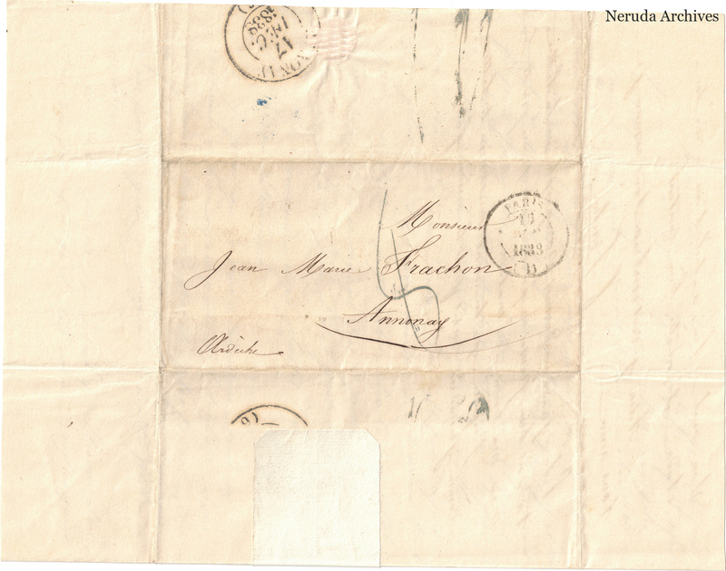 NRA-L-000602 image 1 showing a folded address panel to a Frachon correspondent at Annonay, with handwritten delivery address, postal marks, sealing evidence, folds and retained annotations.