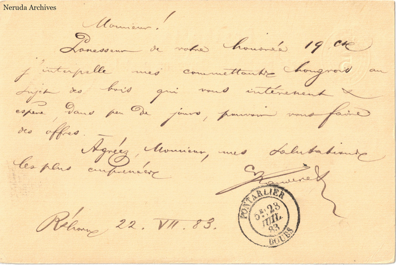 NRA-L-000203 image 2 showing the handwritten message from G. Banderet to Pernod Fils, with contemporary annotations and the sender's signature or business mark.