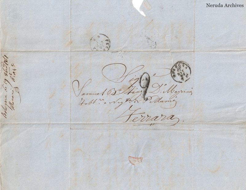 NRA-L-000759 image 1 showing the address to Samuel B° Finzi D° Magrini at Ferrara, postal marks and filing notes.