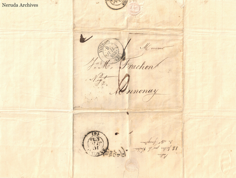 NRA-L-000481 image 1 showing a folded address panel to a Frachon correspondent in Annonay with circular postal marks, handwritten rates and a receipt note.