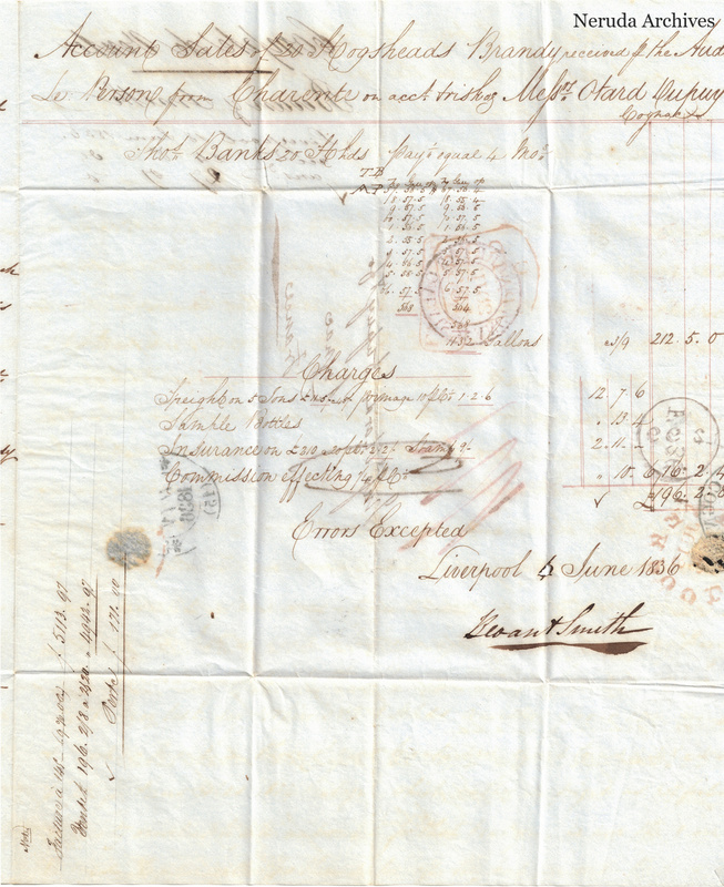 NRA-L-000436 image 4 showing the enclosed account statement with freight charges, figures, postal marks and contemporary annotations.