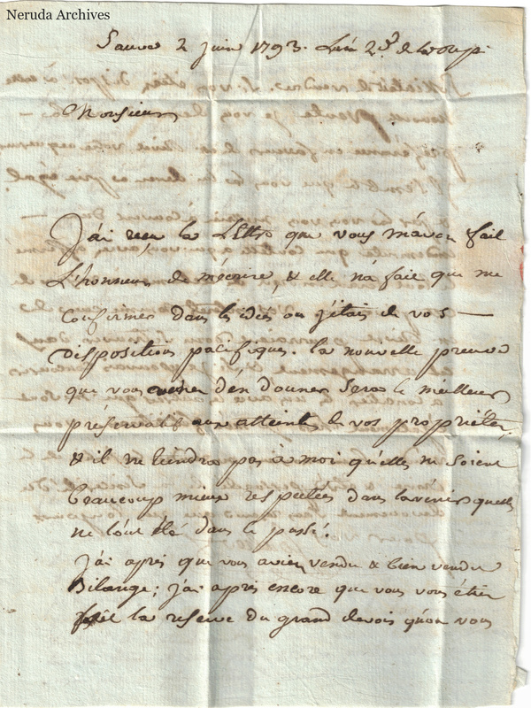 NRA-L-000668 image 2 showing the first page of a French letter dated at Sauve on 2 June 1793.