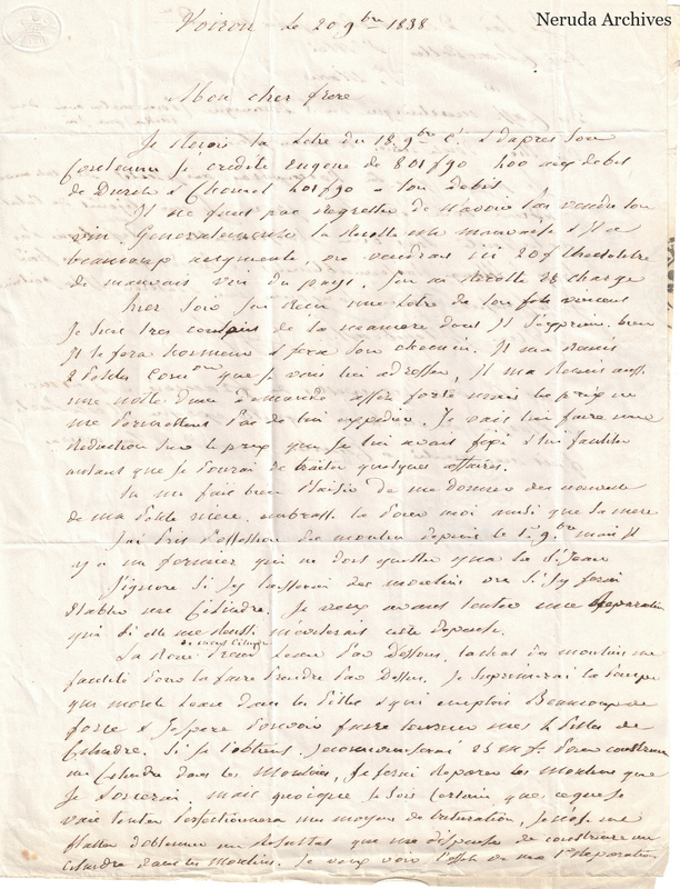 NRA-L-000496 image 2 showing a handwritten French letter page with manuscript text and visible fold lines.