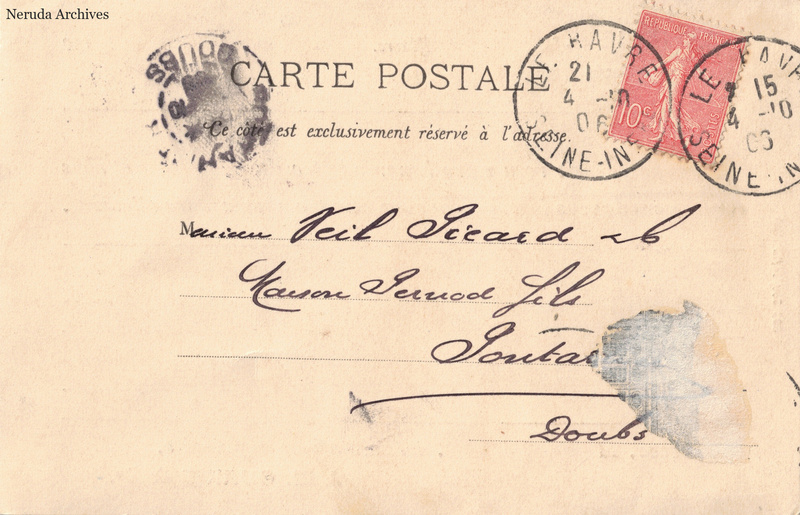 NRA-L-000221 image 1 showing the address side of a postcard sent by J. M. Currie & Co. to Veil-Picard & Cie, with contemporary postal and business marks.