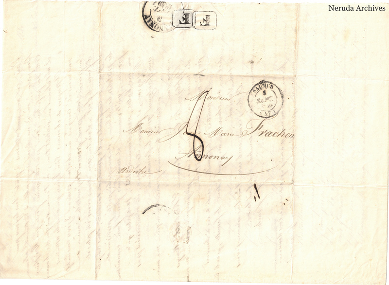 NRA-L-000618 image 1 showing a folded address panel to a Frachon correspondent at Annonay, with handwritten delivery address, postal marks, sealing evidence, folds and retained annotations.