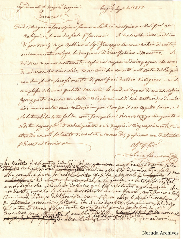 NRA-L-000702 image 2 showing the incoming letter and the recipient's reply draft in the Senigallia letter of 9 April1852.
