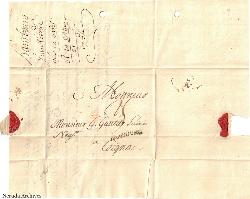 NRA-L-000387 image 1 showing the folded address panel to G. Gautier l'aîné in Cognac, with sealing remnants and handwritten annotations.