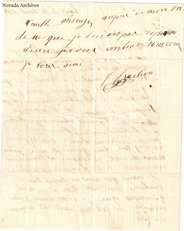NRA-L-000606 image 3 showing a handwritten French letter continuation with closing, signature, retained marginal or later annotations, visible folds and complete physical paper edges.