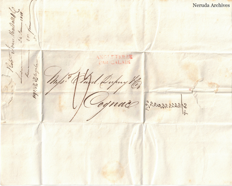NRA-L-000439 image 1 showing the folded manuscript address panel on cream paper, with the written delivery address, postal markings and closure evidence.