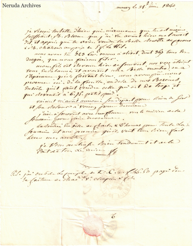 NRA-L-000595 image 2 showing a handwritten French letter continuation with closing, marginal or later annotations, visible folds and complete physical paper edges.