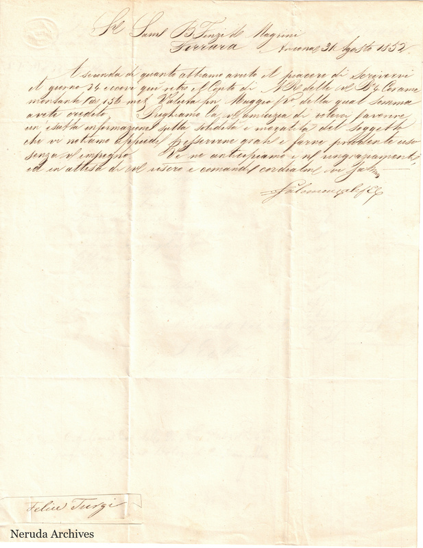 NRA-L-000693 image 2 showing the incoming letter of Salomone Calef & C.'s letter dated 31 August 1852.