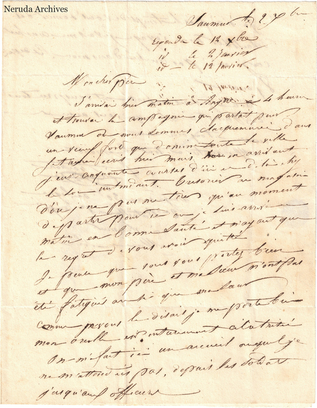 NRA-L-000616 image 2 showing a handwritten French letter page with manuscript dateline and text, visible fold lines and complete physical paper edges.