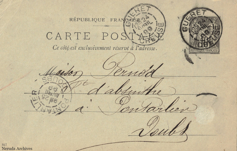 NRA-L-000261 image 1 showing the address side of a postcard sent by A. Gaillard to Pernod Fils, with contemporary postal and business marks.