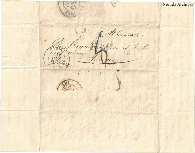 NRA-L-000601 image 1 showing a folded address panel to a Frachon correspondent at Annonay, with handwritten delivery address, postal marks, sealing evidence, folds and retained annotations.