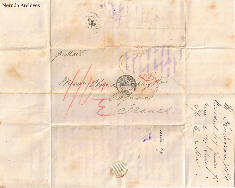 NRA-L-000427 image 1 showing the folded manuscript address panel on cream paper, with the written delivery address, postal markings and closure evidence.